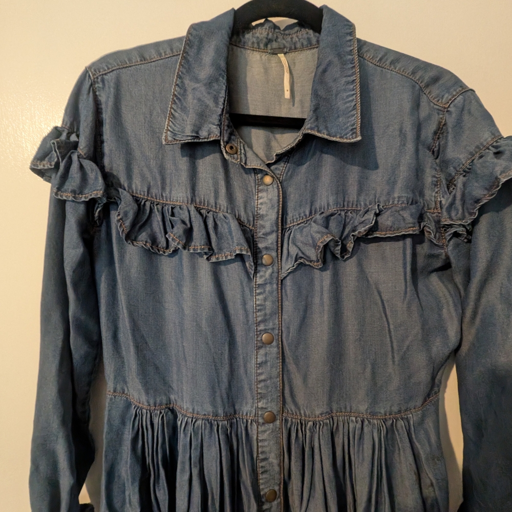 Denim Blue Ruffle Dress - Picture 2 of 4